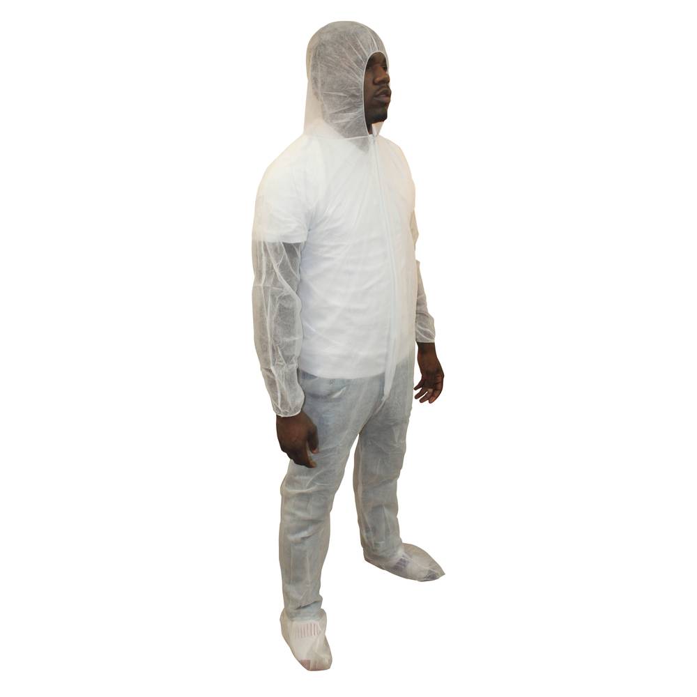 2XL COVERALL ZIPPER FRONT W/ HOOD AND BOOT; ELASTIC WRIST
