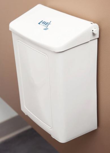 sani sac receptacle White 
Plastic Wall-Mount Sanitary 
Napkin Receptacle, Impact 1102 
Lavex Janitorial